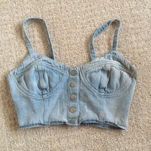 Denim crop top with front snaps.
